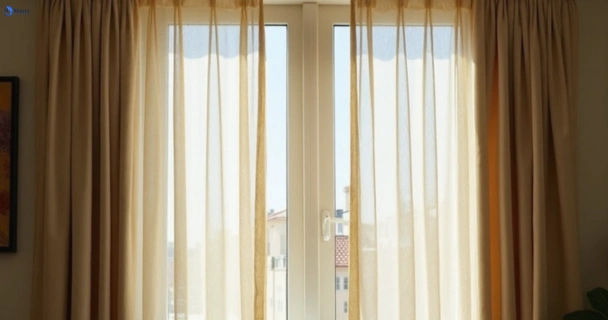 Dull dusty drapes in heathwood before professional cleaning